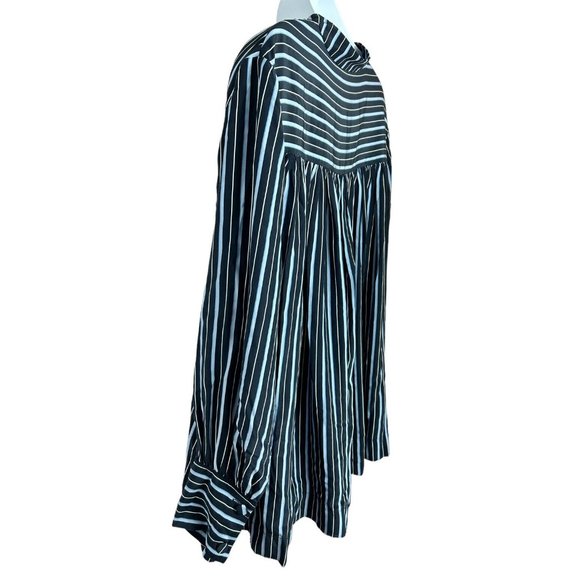 CO Striped Silk Crepe De Chine Shirt Sz XL Blue Button Front Band Collar Blouse - Picture 10 of 12